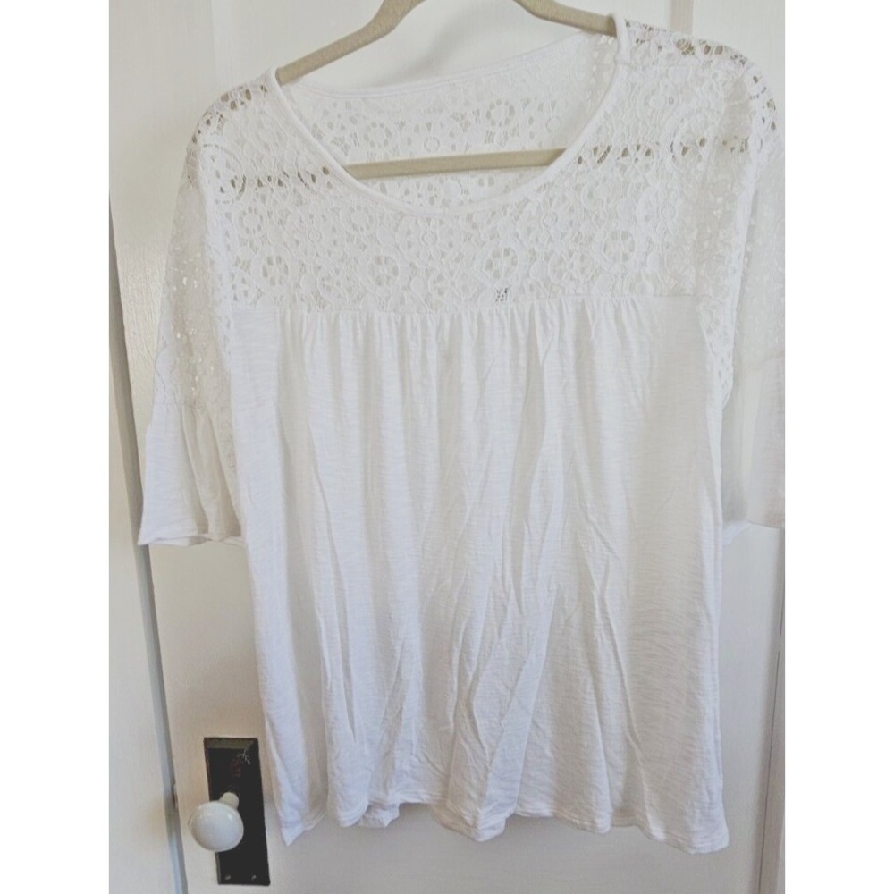 ana A NEW APPROACH women PXL lace‎ shoulder boho flared 1/2 sleeves white